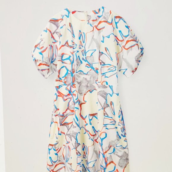 PRINTED DRAPED-SLEEVED DRESS - Picture 1 of 1